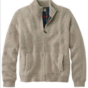 LL Bean Wool Full-Zip Flannel-Lined Sweater